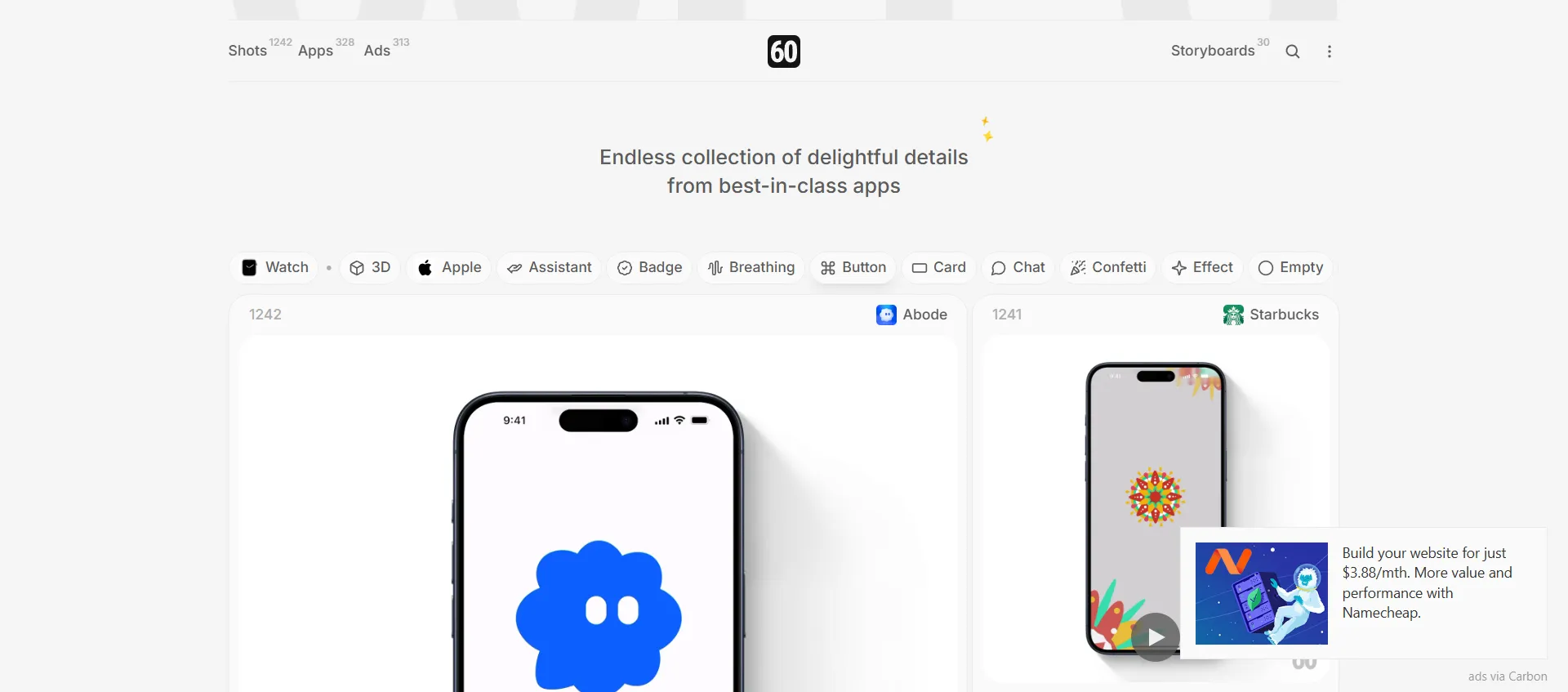 60fps.design is a curated online collection focused on UI/UX animation and interaction design inspiration, primarily for mobile and web applications. The site showcases a wide array of delightful animation details and microinteractions sourced from some of the world's best iOS, Android, and web apps