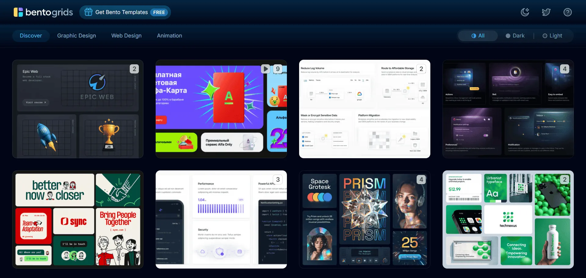 Transform design block hunting into focused creativity with bento grid inspiration from BentoGrids. Built for designers and developers seeking Apple-inspired grid layouts, this curated collection showcases over 500 bento design examples organized by category including graphic design, web design, and animation. Filter by light or dark themes while browsing real-world implementations from companies like Apple, Linear, Raycast, and Notion to match your aesthetic vision. The platform combines weekly content updates with direct source links so you can discover fresh layouts consistently, while organized categorization and intuitive filtering enable rapid discovery without endless scrolling through generic templates. This runs on a platform receiving 51.71% organic search traffic and trusted by design professionals worldwide, ensuring every project ships faster, looks sharper, and scales effortlessly across modern applications.
