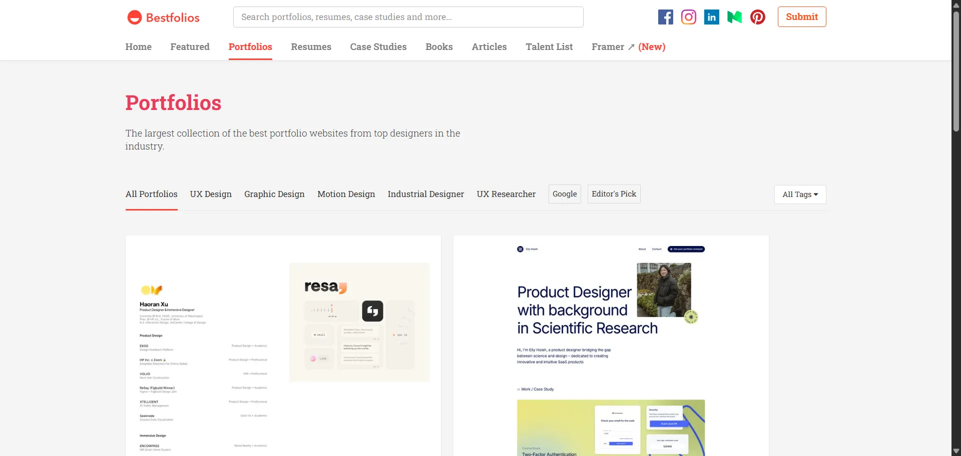 Collection of the best portfolio websites from top designers in the industry.