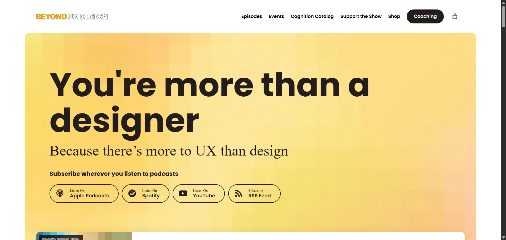 Master the soft skills that separate good UX designers from truly effective ones with Beyond UX Design podcast. Built for ambitious designers who understand that design skills alone won't drive career success, this weekly show combines practical career guidance with leadership insights so you can grow your influence and impact, while storytelling techniques and mindset shifts enable you to communicate effectively without relying on traditional management tracks. This runs on a platform trusted by 6,000+ designers, ensuring every episode delivers actionable strategies, expert interviews, and real-world scenarios that help you navigate UX careers with confidence. Host Jeremy Miller explores everything from self-care and growth mindset to spontaneous storytelling and founding designer challenges, giving you the tools bootcamps and design schools never taught you to become a complete UX professional.