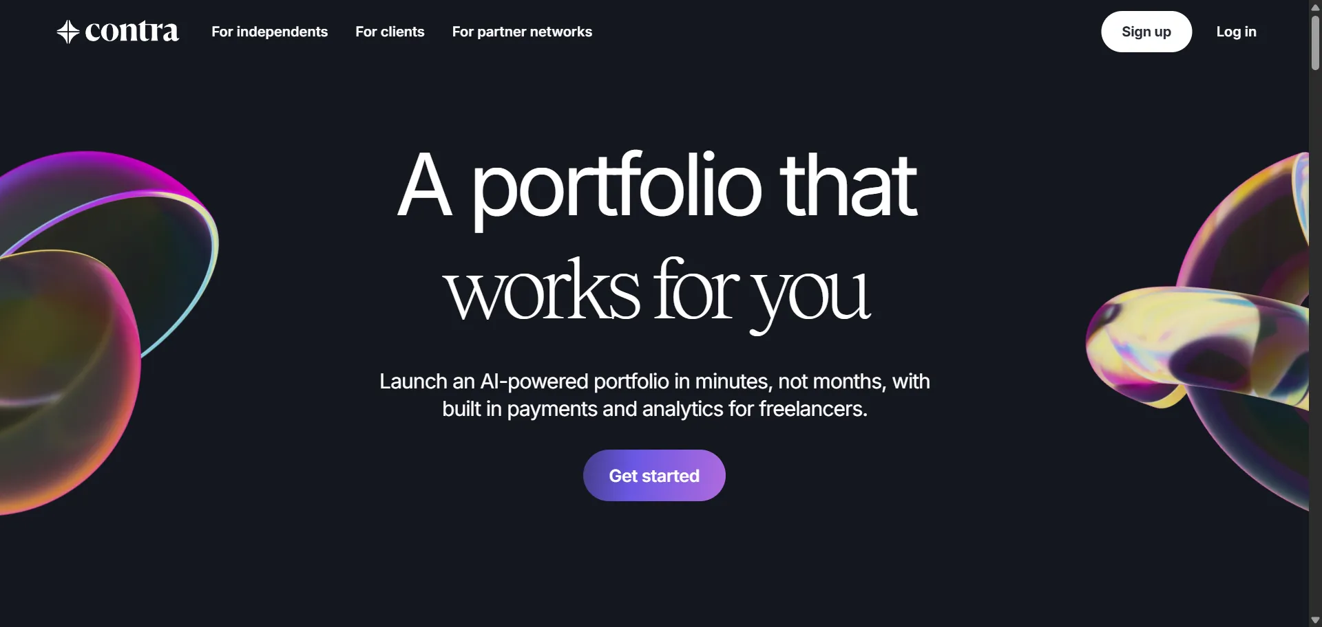 Contra is a portfolio platform designed to help professionals, creators, and freelancers effortlessly build personal branding. They can set up a personal brand website in minutes with professionally crafted templates, real-time analytics, and growth-focused tools, users can showcase their work, gain visibility, and grow their audience. 
Contra

Contra provides tools for creating a professional portfolio that reflects your talents and helps you stand out in the freelance world. It offers a comprehensive guide to crafting an exceptional professional portfolio, emphasizing the importance of showcasing your skills, work experience, and accomplishments. The platform allows you to include customer testimonials, detailed project descriptions, and high-quality images to effectively communicate your capabilities to potential clients.