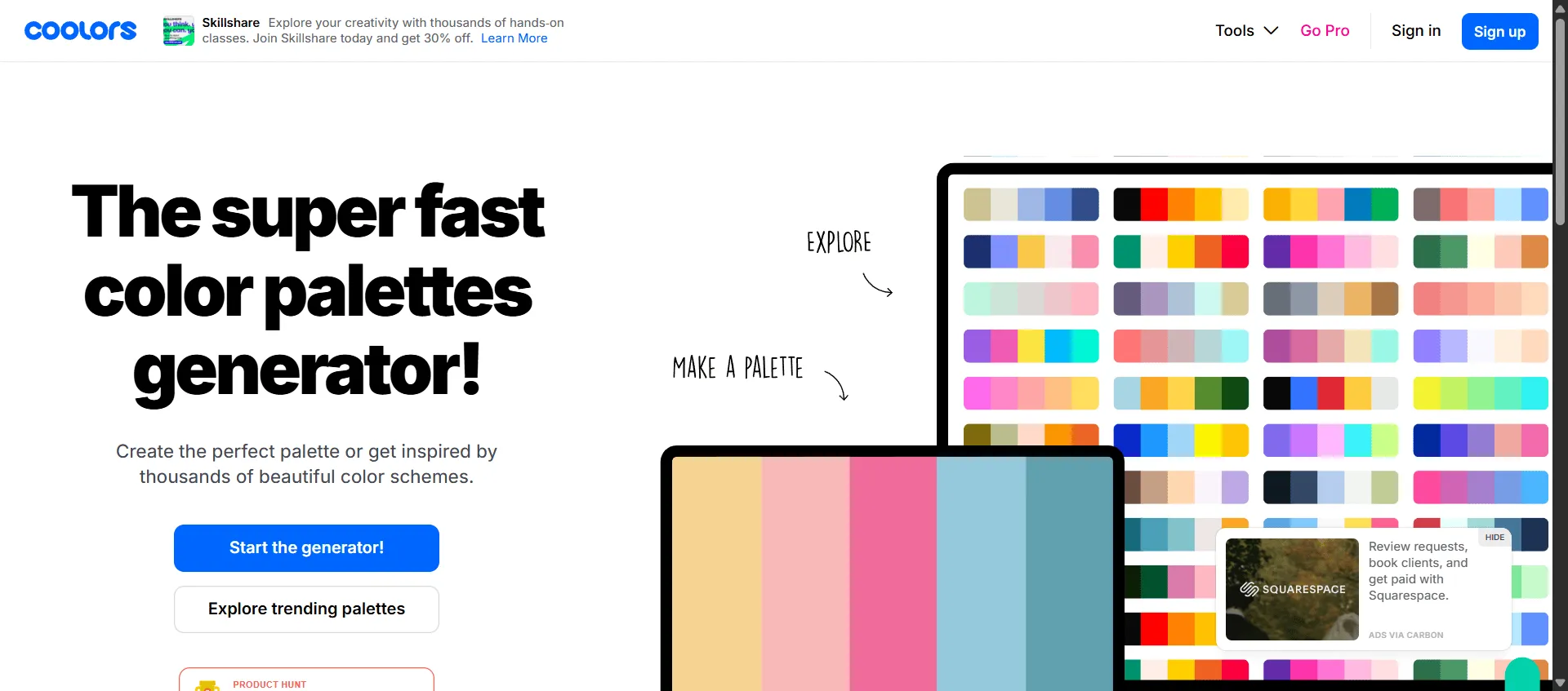 Coolors transforms color selection confusion into perfect palette harmony with one-click generation. Built for designers who need instant color inspiration, this fast palette generator combines spacebar-powered randomization with image extraction tools so you can create cohesive color schemes in seconds, while palette visualization and export options enable seamless workflow from concept to final design. This runs on a platform trusted by 5+ million users worldwide including top companies, ensuring every color combination ships faster, looks sharper, and scales effortlessly from web design to brand identity projects.