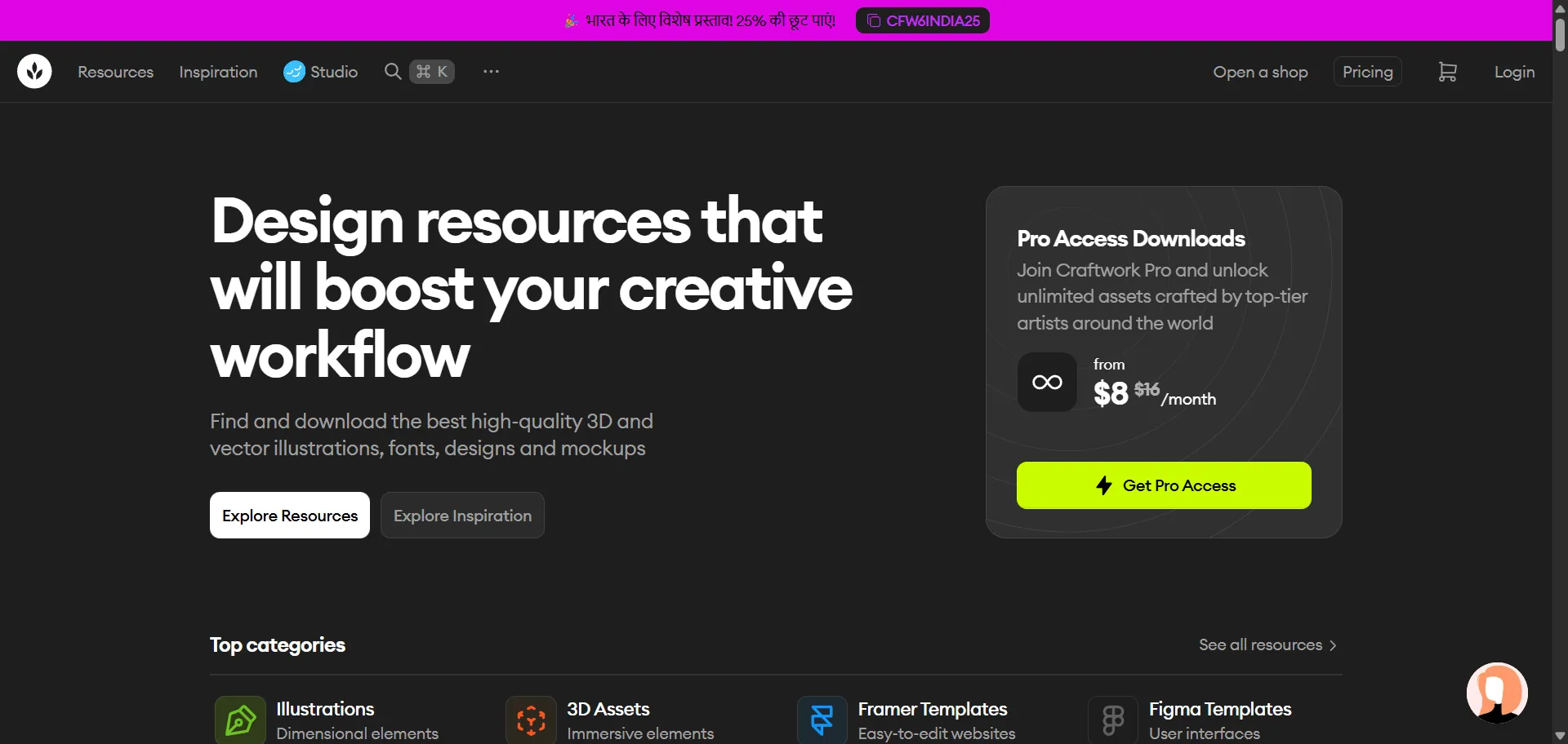 Stop building basic components from scratch and speed up your design workflow. Craftwork is the design asset marketplace built for busy creatives, designers, and startups. It's a massive library of high-quality UX/UI kits, illustrations, Framer templates, Figma assets, and realistic mockups. Instead of starting with a blank page, you get professional, ready-to-use resources that boost your creativity. As a Product Hunt favorite with over 40 launches, they consistently deliver fresh assets to keep your work modern. Whether you're building an MVP or scaling a complex product, you can get unlimited downloads with Pro Access, saving countless hours.
