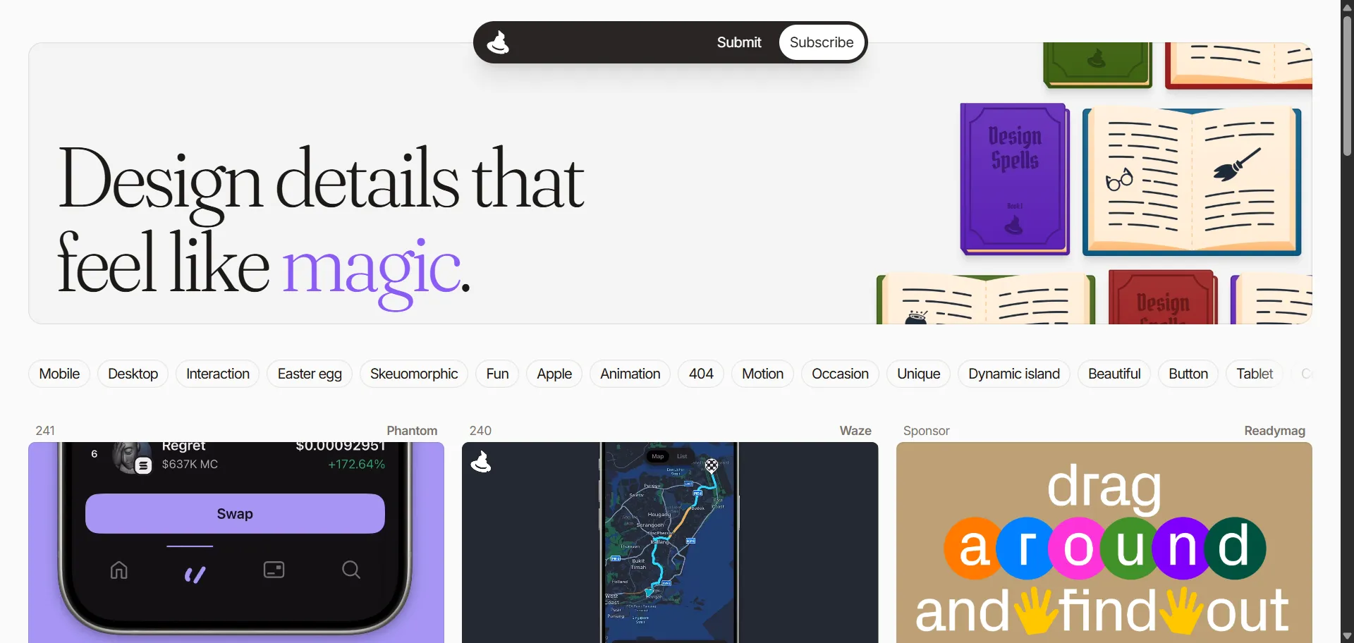 Rediscover the magic in web design with Design Spells. Built for designers and developers who appreciate the details, this curated gallery solves the problem of uninspired UI by showcasing micro-interactions, easter eggs, and other delightful design elements. It’s a home for those extra touches that infuse personality and fun back into the web, moving beyond sterile, cookie-cutter layouts. Instead of endlessly searching for inspiration, you get a focused collection of design details that make products feel truly special. Praised by the Product Hunt community, Design Spells is the perfect resource for anyone looking to add a touch of enchantment and create more engaging, memorable user experiences.