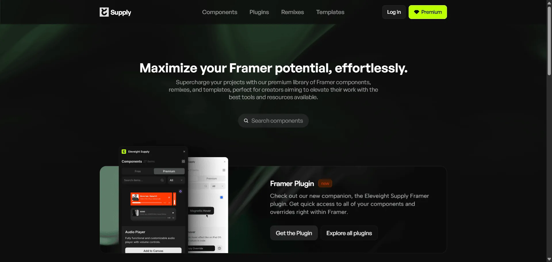 Transform Framer workflow without repetitive coding tasks through Eleveight Supply's comprehensive component library. Built for designers and developers, this premium platform combines pre-built code components with drag-and-drop overrides so you can build websites faster, while advanced property controls and seamless plugin integration enable exceptional functionality without writing code. From audio players to 3D hover effects, each component covers hundreds of use cases through optimized performance and intuitive customization that requires zero technical expertise. This runs on a platform trusted by creators through Framer's official marketplace with features like progressive blur, magnetic hover, and scramble text effects, ensuring every project ships with professional polish, looks authentically crafted through quality workmanship, and scales effortlessly across client projects requiring advanced functionality beyond Framer's native capabilities without complex development processes.