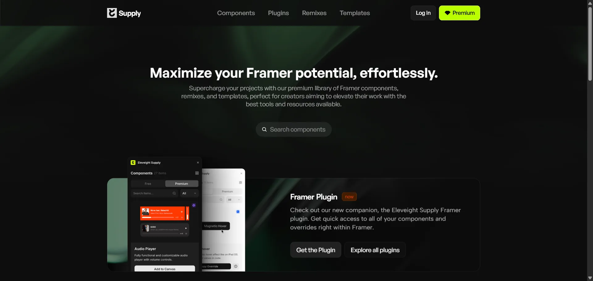 Provides premium design components for Framer. Includes interactive elements and responsive layouts.