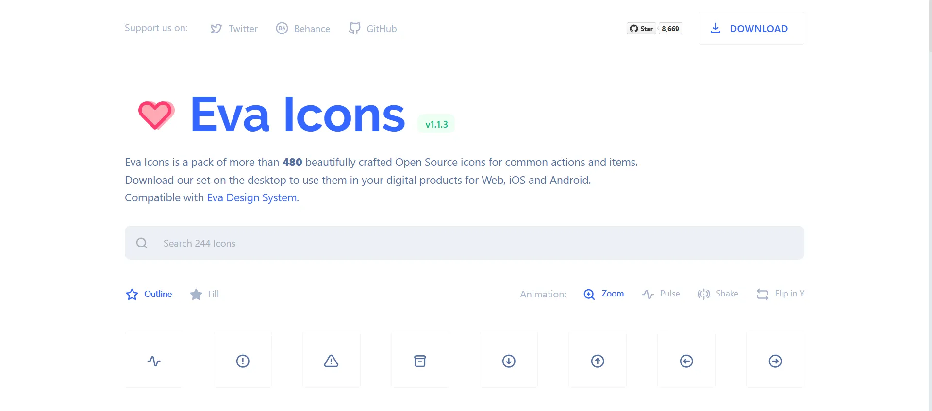 Transform interface design without consistency barriers through Eva Icons' comprehensive open-source icon library. Built for developers and designers, this MIT-licensed platform combines 480+ beautifully crafted icons with four animation types so you can create cohesive interfaces instantly, while fill and outline variants plus multiple format support enable seamless integration without licensing restrictions. From common actions to navigation elements, each icon maintains visual consistency through unified design principles and supports zoom, pulse, shake, and flip animations that require zero complex implementation. This runs on a platform trusted by developers worldwide with 4.8/5 rating across 50 reviews and GitHub community support, ensuring every project ships with professional iconography, looks authentically crafted through systematic design standards, and scales effortlessly across web, iOS, and Android applications requiring immediate visual enhancement without subscription costs