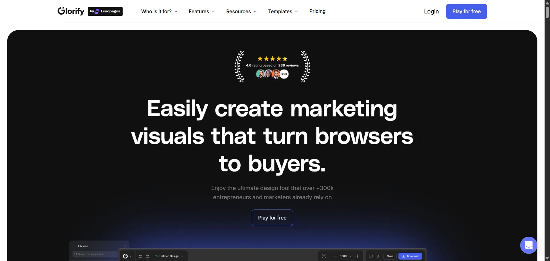 Design tool for entrepreneurs and marketers. It helps users create professional and high converting visuals for their business. It also allows you to generate images, videos, and texts with simple prompts and AI tools. and offers templates, stock photos, icons, illustrations, and more. 