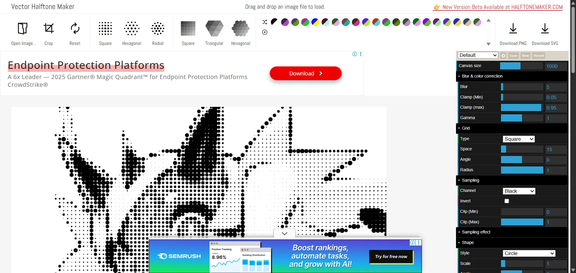 Instantly create stunning visuals with Halftone, the free halftone generator for modern designers. Built to simplify a complex design technique, this tool allows you to transform any image into a beautiful, fully-customizable halftone pattern directly in your browser. Instead of wrestling with filters and plugins in Photoshop, you can adjust settings like dot size and color with a live preview, and then export your creation as an SVG or PNG. This provides a fast, flexible way to produce unique backgrounds, textures, and artistic effects for web design or illustrations. As a free, open-source tool, it's the perfect resource for adding a sophisticated, retro touch to any project without the hassle.