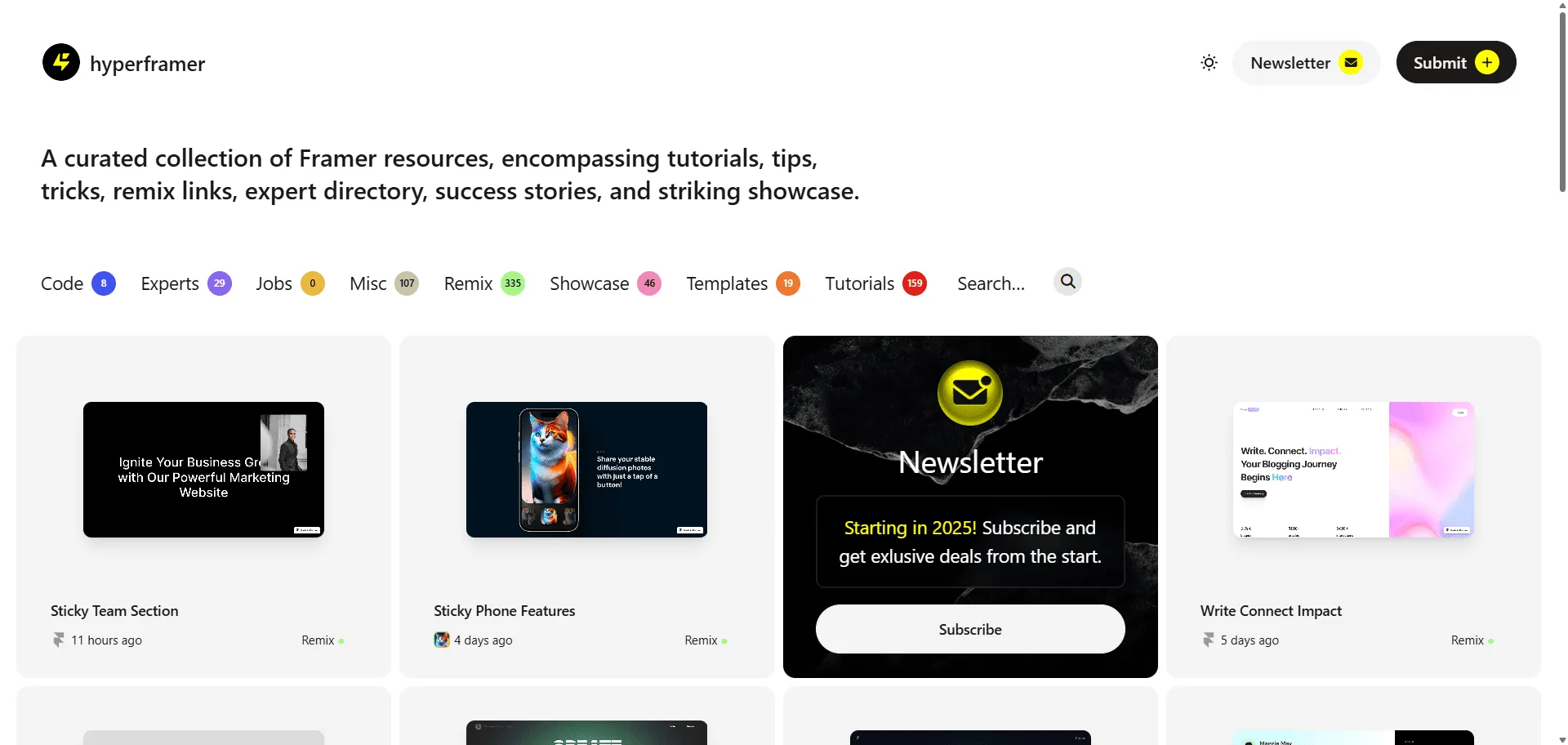 Framer resources become instantly accessible with HyperFramer's comprehensive collection of curated tutorials, tips, tricks, and remix links designed for no-code website builders. Built for Framer designers who want expert guidance without scattered research, this centralized platform combines educational content with practical implementation so you can access professional tutorials, success stories, and striking showcase examples instantly, while expert directory connections and remix-ready components enable seamless learning across any skill level without overwhelming complexity. This resource hub empowers creative professionals with structured learning paths and community-driven content, ensuring every Framer project ships faster, performs better, and scales effortlessly across your entire design workflow with direct access to proven techniques and expert insights from the Framer community