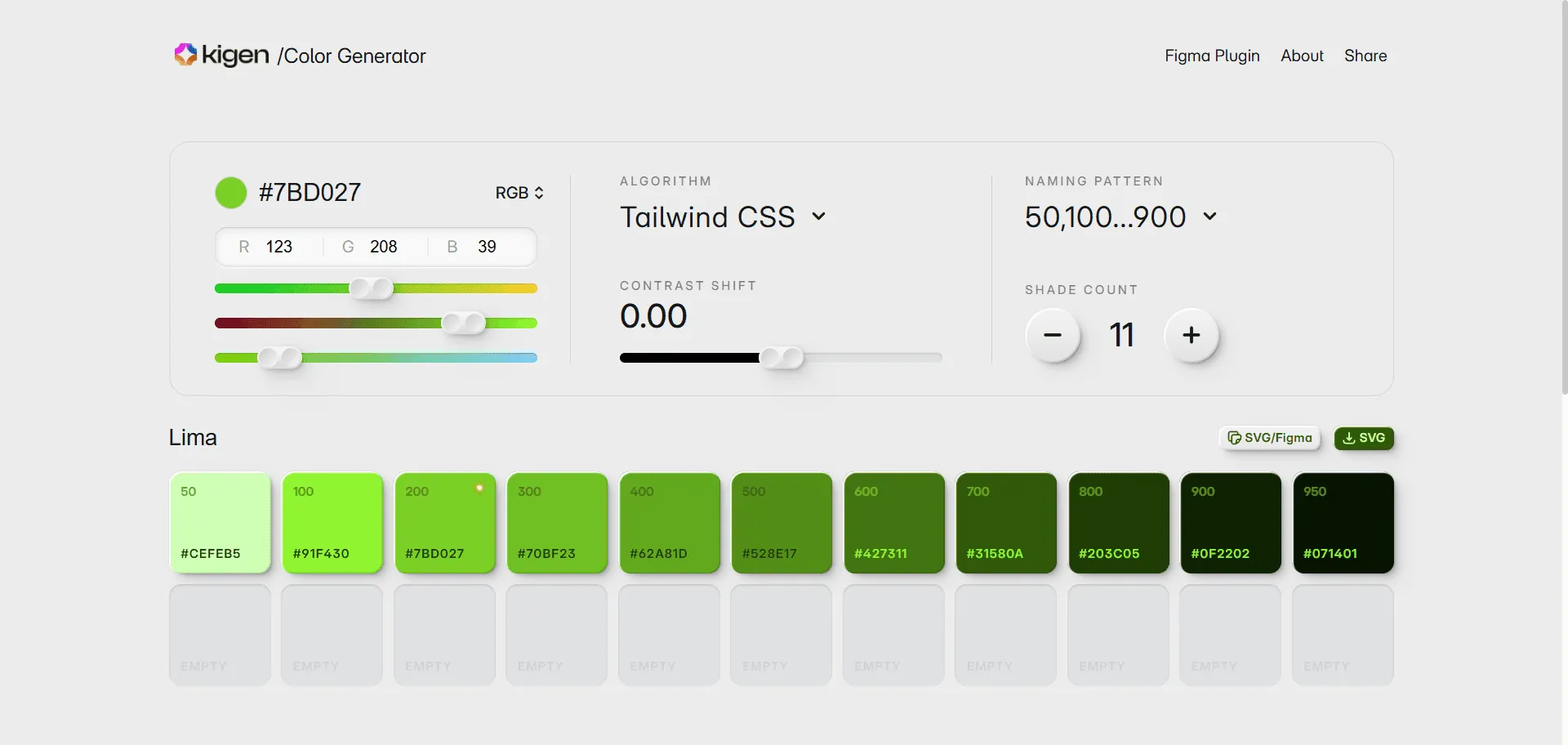 Transform hours of tedious color manipulation into instant professional palette generation with design system tool Kigen Color Generator. Built for designers, developers, and product teams who need consistent color systems without manual shade calculations, this intuitive platform combines algorithmic precision with customizable controls so you can generate complete 11-shade palettes from any base color and export directly to Tailwind CSS, Figma, or standard CSS formats, while real-time contrast checking and multiple color space support enable seamless design system integration without compromising accessibility standards. This runs on a platform that understands modern design workflows require speed and precision, ensuring every palette maintains mathematical consistency across all shade variations, supports popular frameworks like Tailwind CSS with ready-to-use tokens, and bridges the gap between design vision and development implementation. Where other tools require complex manual adjustments, Kigen delivers instant professional results that scale across entire design systems.