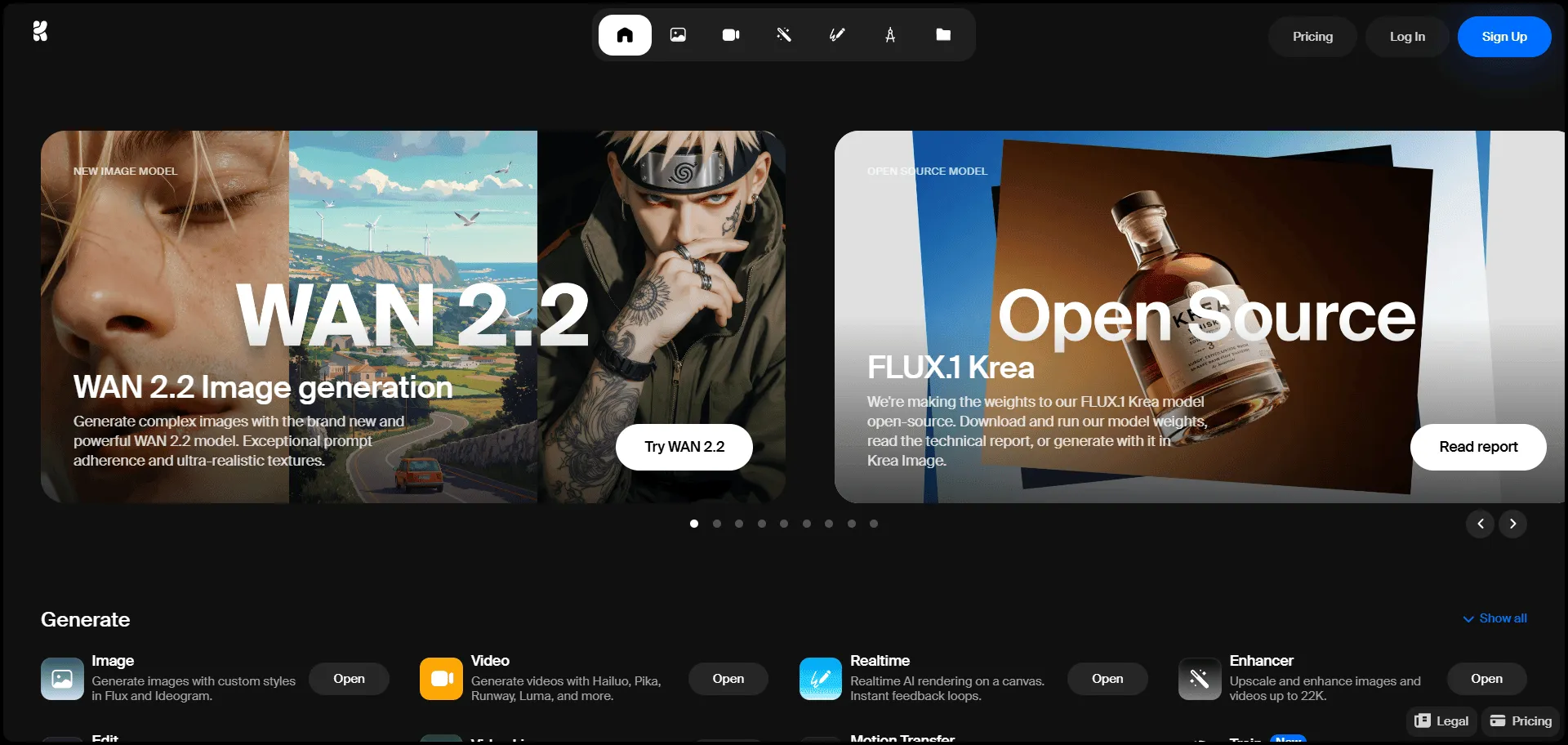 Krea AI offers real-time image and video generation powered by advanced AI models, designed for creators and designers. It features high-fidelity image output, responsive prompt control, flexible style fusion from realistic to cartoonish, and stable generation speed for rapid feedback. Beyond images, Krea enables video creation and enhancement, including upscaling and animation from text or images. Its intuitive platform includes mini apps and a vibrant Discord community, supporting creative workflows and trend-driven content creation. Krea's tools help you bring ideas to life quickly with professional visual quality and flexible customization options.