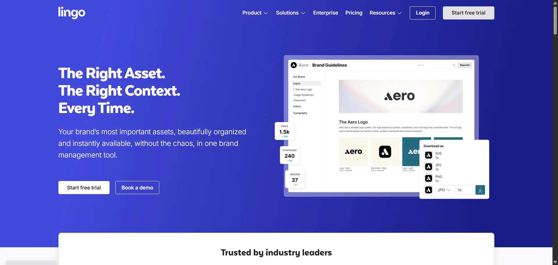 Stop digging through folders for brand assets and centralize everything visually with Lingo's brand asset management platform. Built for design teams and marketing professionals who need consistent brand execution across projects, it combines visual asset libraries with living style guides so you can find the right logo, font, or color instantly, while digital brand guidelines and team collaboration features enable seamless brand consistency without approval bottlenecks. This runs on a platform trusted by global design teams and integrated with Figma workflows, ensuring every project ships faster, looks sharper, and scales effortlessly.