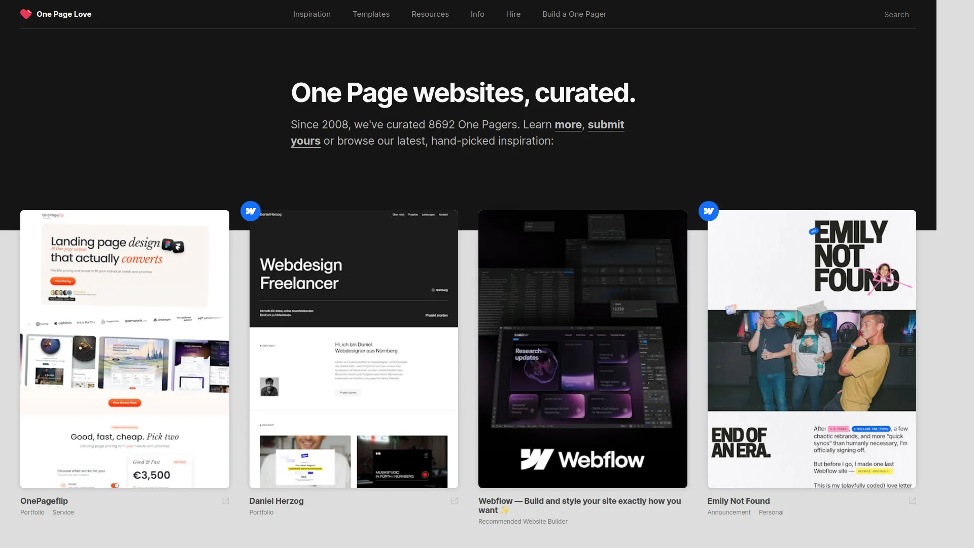 A curated gallery featuring over 8,600 one-page website designs and templates. It offers live demos, detailed reviews, and free templates to help designers and developers find stylish, modern single-page sites quickly. The site’s easy browsing, Retina screenshots, and continuous updates make it a top resource for creating impactful one-page websites.