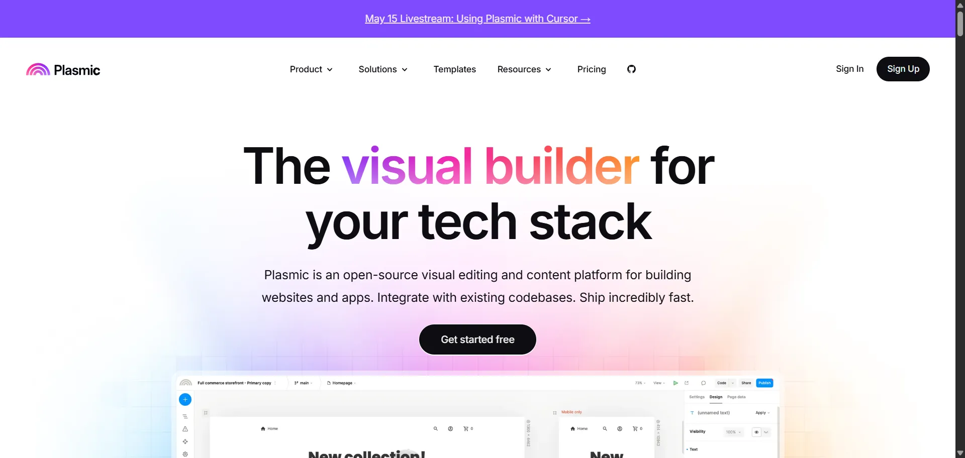 Plasmic is a visual builder for React applications that seamlessly integrates with existing codebases, enabling teams to design and develop responsive, production-ready UIs without extensive coding. It allows developers to register custom React components, which can then be utilized by designers within the visual editor, ensuring consistency and flexibility. Plasmic supports both headless CMS and code generation workflows, accommodating various project needs. Its features include dynamic data binding, responsive design capabilities, and integration with external data sources like Airtable and Supabase. With Plasmic, teams can collaborate efficiently, empowering non-developers to create and manage content while maintaining developer oversight and control.