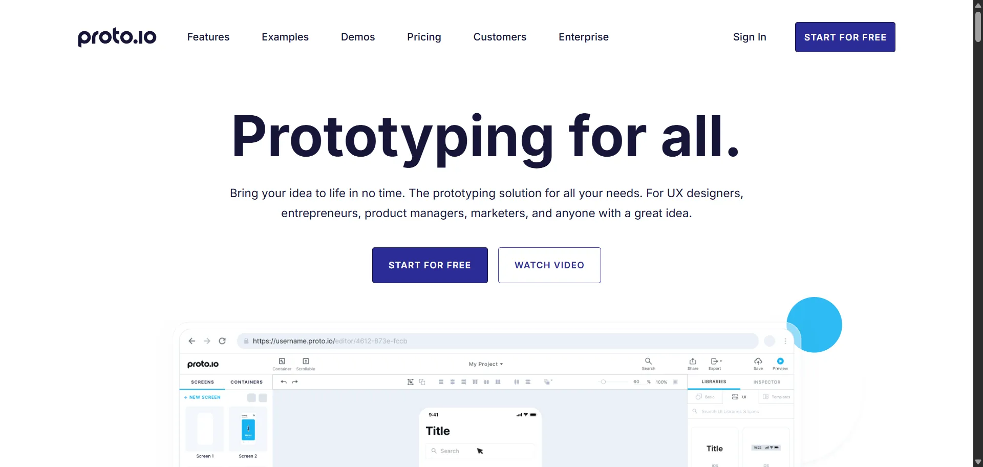 A web-based prototyping tool that lets you create interactive web and mobile prototypes with no coding skills required. It offers various features, templates, and resources to help you visualize your idea