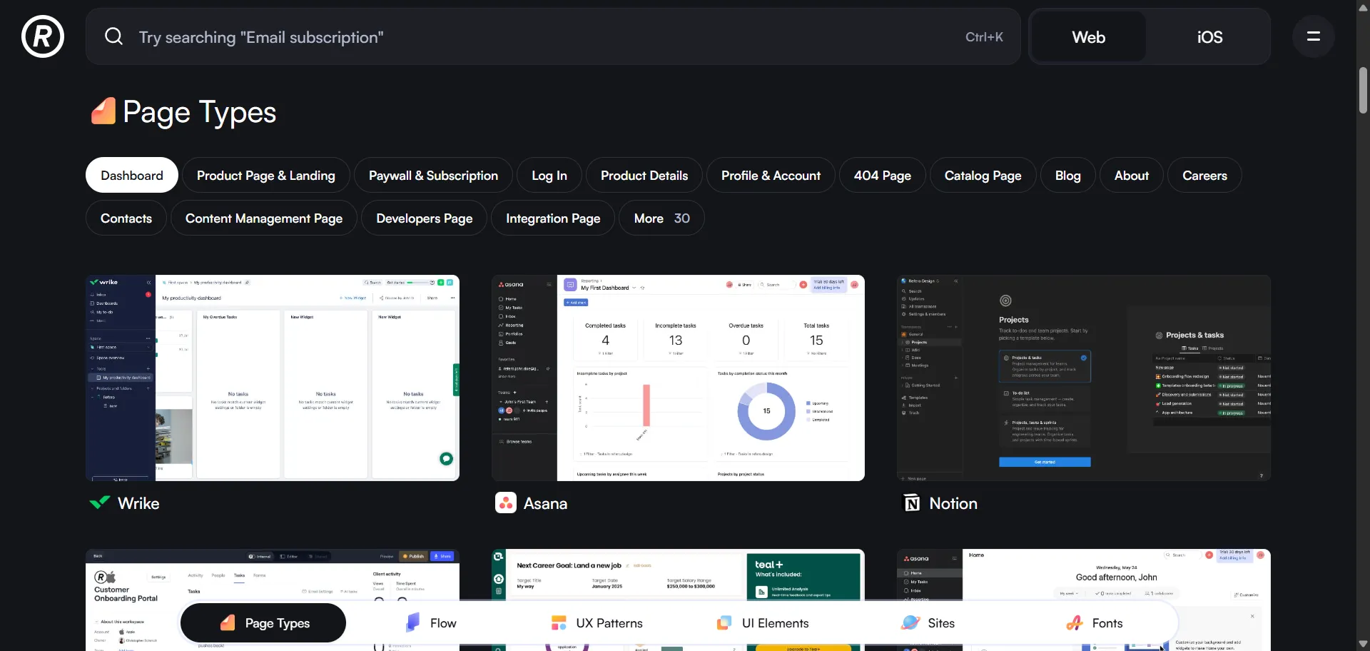 Refero is a comprehensive design research platform tailored for UX/UI professionals seeking real-world inspiration. With an extensive library of over 75,000 web and iOS screens, it offers a vast repository of proven design patterns and UI elements. Users can explore designs across various categories, including dashboards, product pages, onboarding flows, and more, making it an invaluable resource for designers aiming to create intuitive and user-friendly interfaces. The platform's advanced search functionality allows users to filter designs by specific UI components, page types, and even text content, facilitating precise and efficient research. Additionally, Refero provides features like bookmarking, multi-select downloads, and font exploration, enhancing the user experience and streamlining the design process. Whether you're working on a web application, mobile app, or any other digital product, Refero serves as a practical and user-friendly tool to inform and inspire your design decisions.

