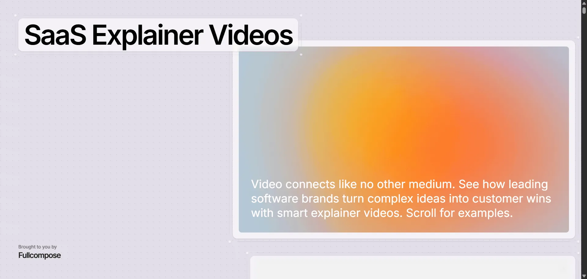 SaaS Explainer Videos, video inspiration is the curated platform that transforms complex software into customer wins. Design showcase, industry examples, founder-focused.