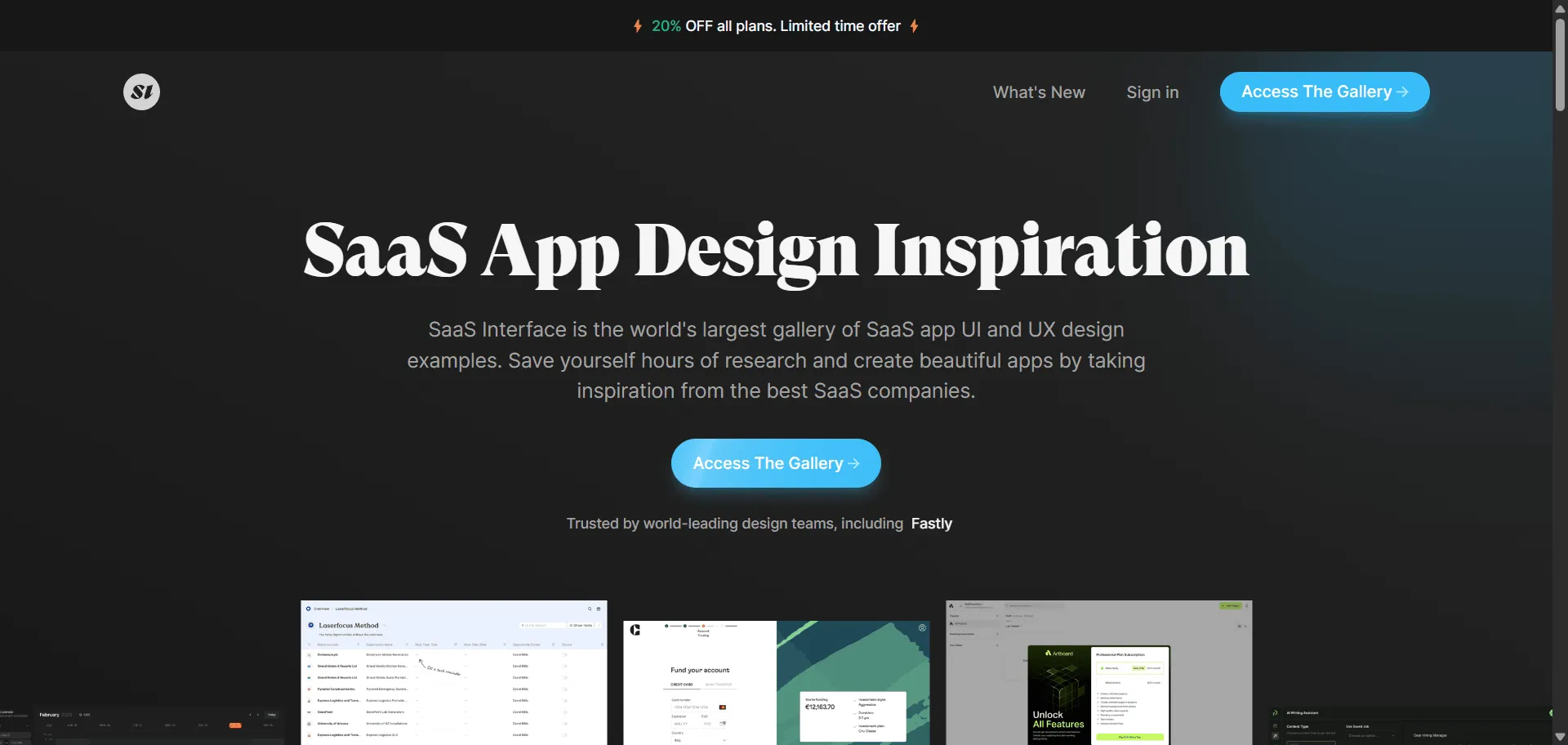 SaaS Interface, SaaS UI inspiration gallery lets you stop guessing and start referencing proven SaaS interface patterns. Built for SaaS designers, product teams and agencies, it combines thousands of real-world pages, components and flows from top companies so you can find what works, while its search by category, device and pattern type enables you to tailor inspiration to your project without endless browsing. With full galleries covering dashboards, onboarding, forms and checkout flows, and regular updates adding new examples, this runs on a platform trusted by teams at Webflow, Intel and Similarweb, ensuring every interface you design looks sharper, converts better and aligns with current standards.