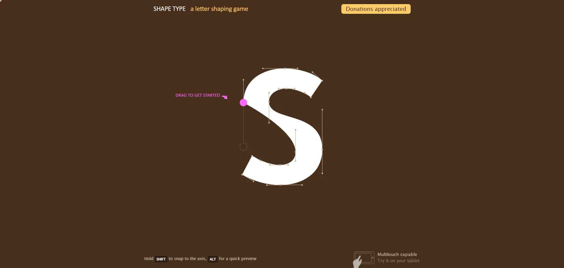 One more game to see bezier curve handles in action. The game challenges to make the correct letter shape by adjusting one or more Bezier handles.