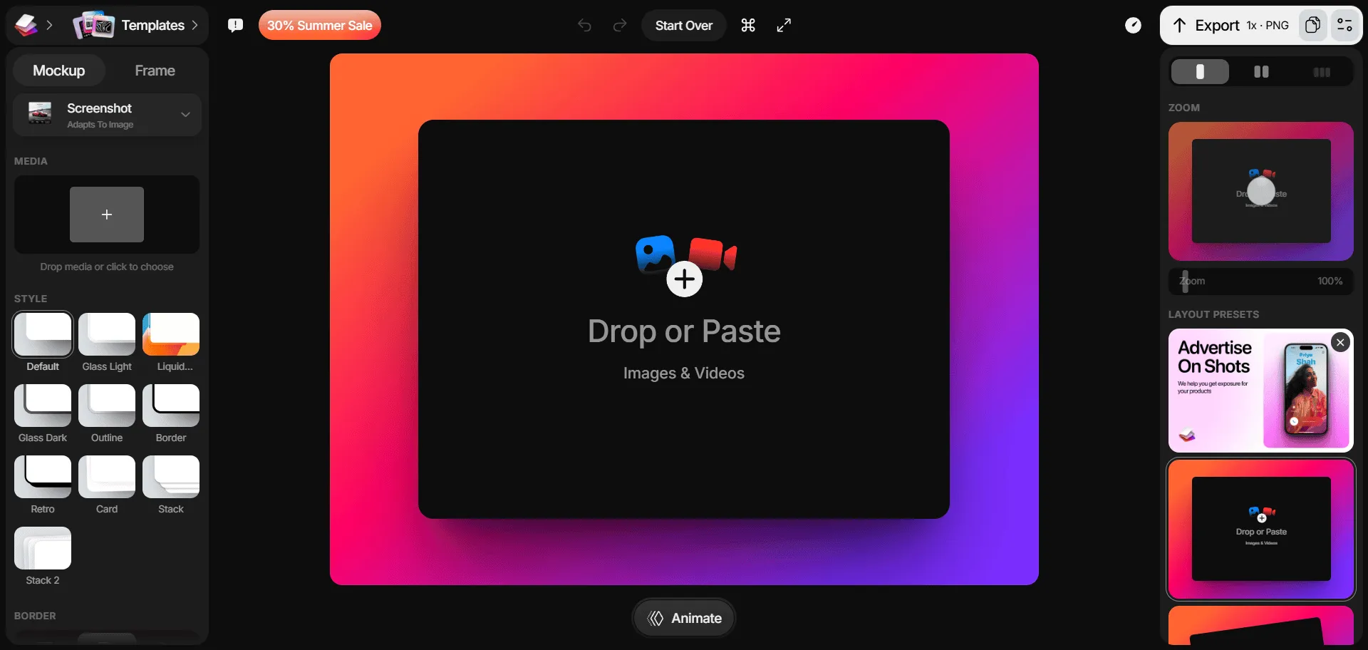 Mockup generator Shots solves the time-consuming challenge of creating stunning social media visuals, letting you generate beautiful animations, videos, and images for websites or campaigns in seconds. Built for designers, marketers, and creators, it combines simple screenshot adaptation with smooth animation options so you can produce professional-looking mockups for any platform, while background, color, and shadow settings enable polished customization without hassle. Trusted by creative teams for instantly adapting media to website-ready assets, Shots ensures everything you share looks amazing and fits your brand perfectly every time, making creative output seamless and reliable.