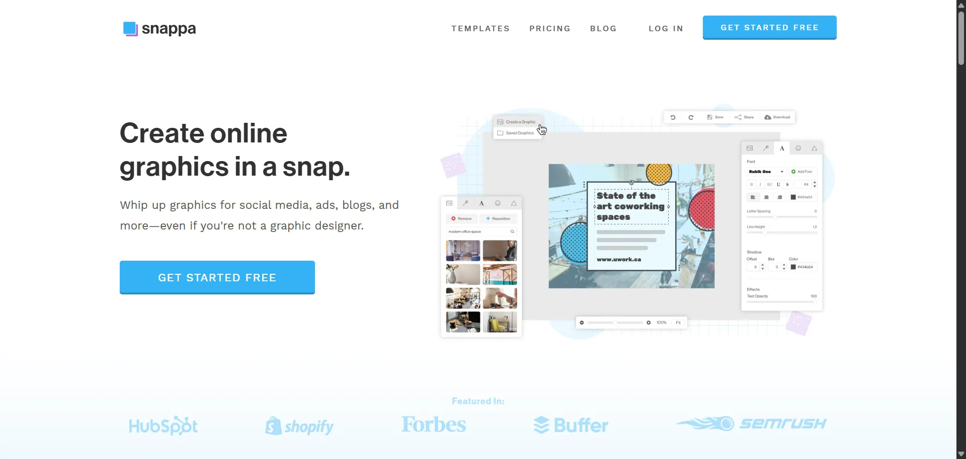 Easy to use, tool that helps you create graphics for various purposes. It offers features such as presets, templates, stock photos, effects, background removal, and resizing.