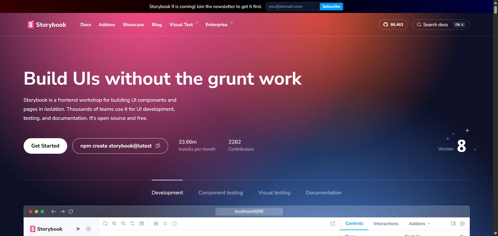 Tool for developing, testing, and documenting UI components and pages in isolation.