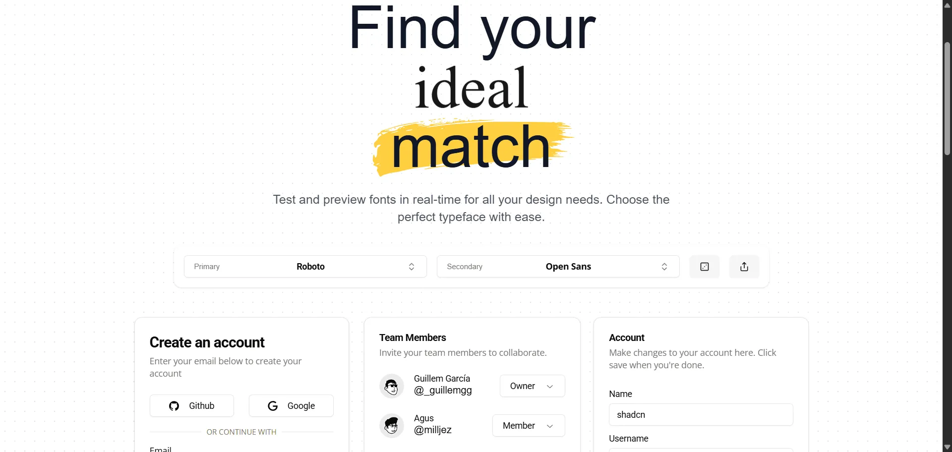 Master typography decisions faster when real-time testing delivers targeted font testing tool with font testing tool from UI Fonts. Built for designers, developers, and creative professionals seeking perfect typeface matches, it combines live font preview with curated design showcases so you can test fonts instantly across all design contexts, while real-time rendering and comprehensive font libraries enable confident typography choices without installation delays. This runs on a platform offering free online testing with design inspiration from leading brands like Charter and Freight Sans combinations, Inter implementations, and IBM Plex Sans pairings, ensuring every project ships faster, looks distinctive, and scales strategically. The comprehensive testing environment spans everything from variable font exploration with Recursive to system font compatibility across platforms, giving you direct access to proven typography combinations that separate memorable designs from forgettable interfaces across web, mobile, and digital applications.