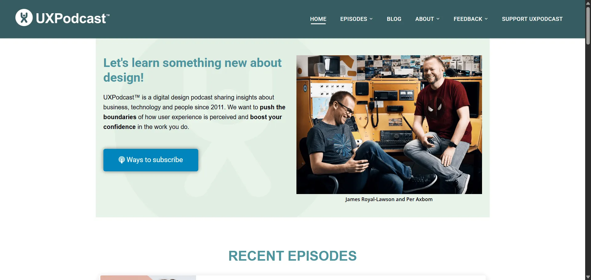 Transform UX knowledge without learning barriers through UX Podcast's comprehensive digital design platform. Built for designers and business professionals, this twice-monthly show combines expert interviews with actionable insights so you can advance your career instantly, while balanced coverage of business, technology, and people enables holistic skill development without siloed thinking. From accessibility and design systems to service design and leadership, each episode features industry professionals through James Royal-Lawson and Per Axbom's experienced hosting that delivers practical knowledge since 2011. This runs on a platform trusted by listeners across 197 countries and territories worldwide with availability on Google Podcasts, Spotify, and RSS feeds, ensuring every episode ships with professional expertise, looks backed by real-world experience from hosts with 100+ and 60+ consultancy projects respectively, and scales effortlessly across UX research, design strategy, and business applications requiring immediate industry insights.