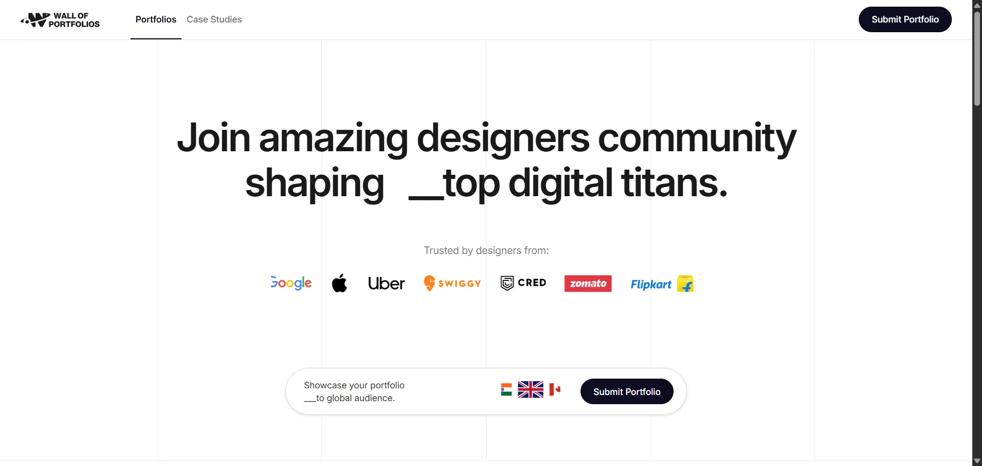 Portfolio of designers from top companies like Microsoft, Google, Meta, Amazon, Cred, Zepto, Zomato 