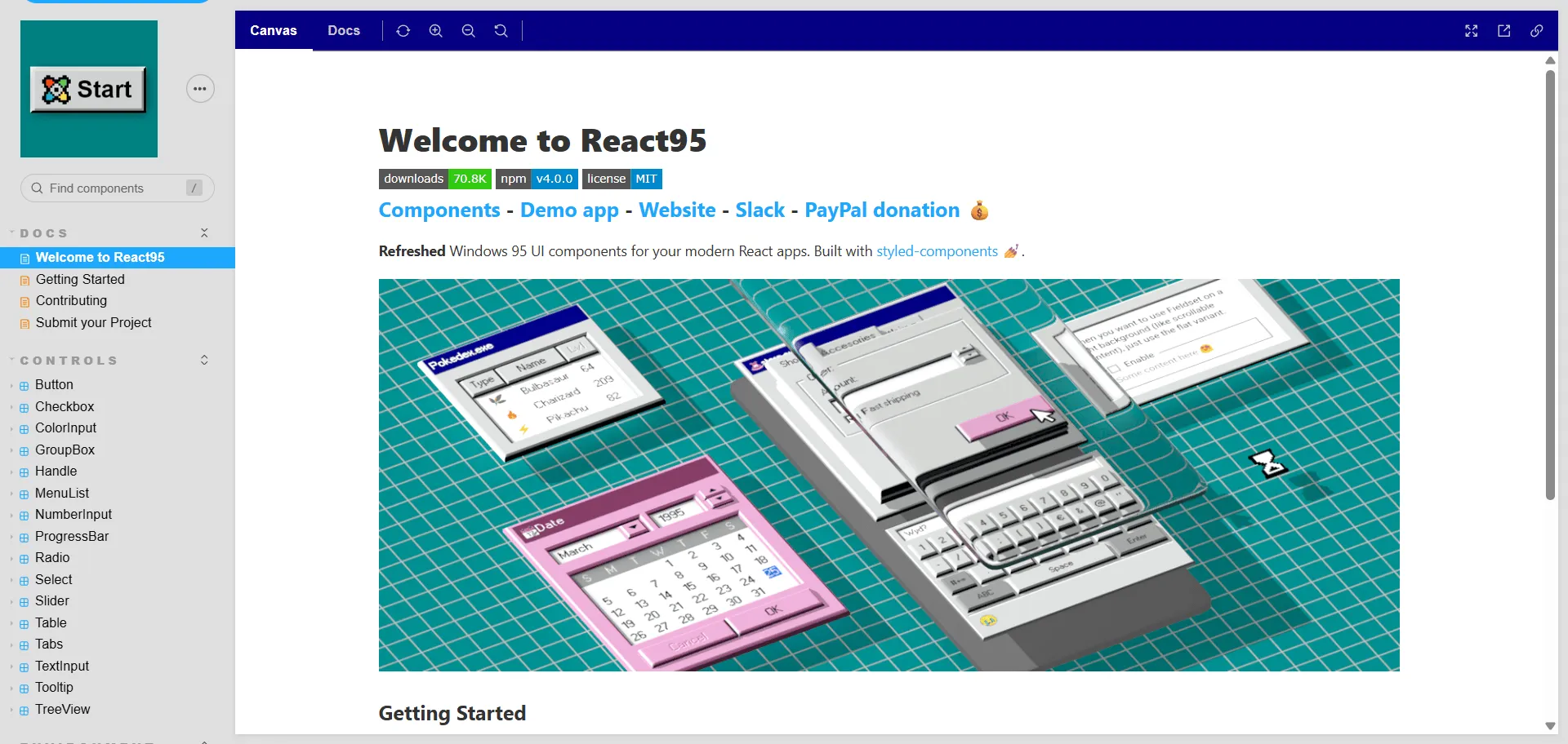 Windows 95 UI library React95. Built for web developers and retro design fans, React95 combines authentic, pixel-perfect components with modern React architecture so you can build nostalgia-driven UIs effortlessly, while styled-components and multiple bundled themes enable easy styling control without the manual overrides or version headaches of older UI kits. Whether building dashboards, sites, or personal portfolios, this open-source library delivers buttons, checkboxes, modals, and more—all in a lightweight bundle ready for fast prototyping and production use. Frequent contributions and active maintenance ensure ongoing enhancements, while its sandboxed Storybook and npm support make integration and testing remarkably simple. Running on a platform trusted by over 3,600 GitHub stargazers and showcased in design showcases, React95 ensures every project captures old-school charm, ships quickly, and offers a standout look with genuine community backing