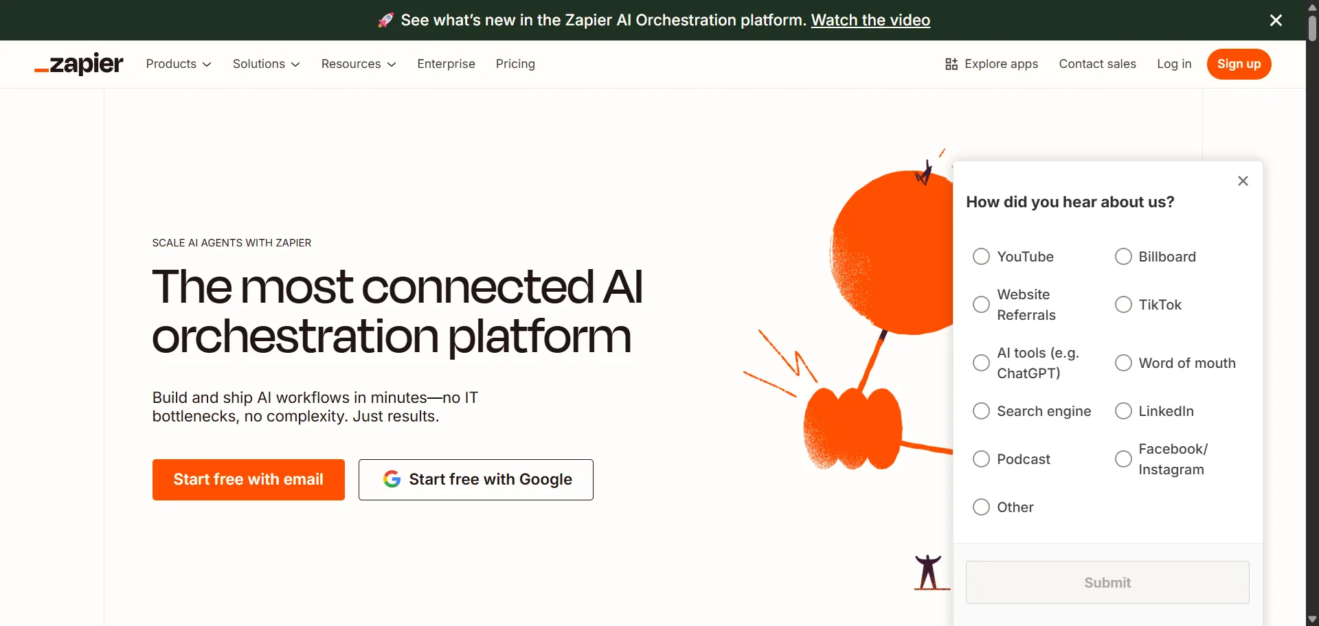 A platform that automates workflows across thousands of apps, using AI tools and no-code interfaces. It also shows positive testimonials from Zapier users.